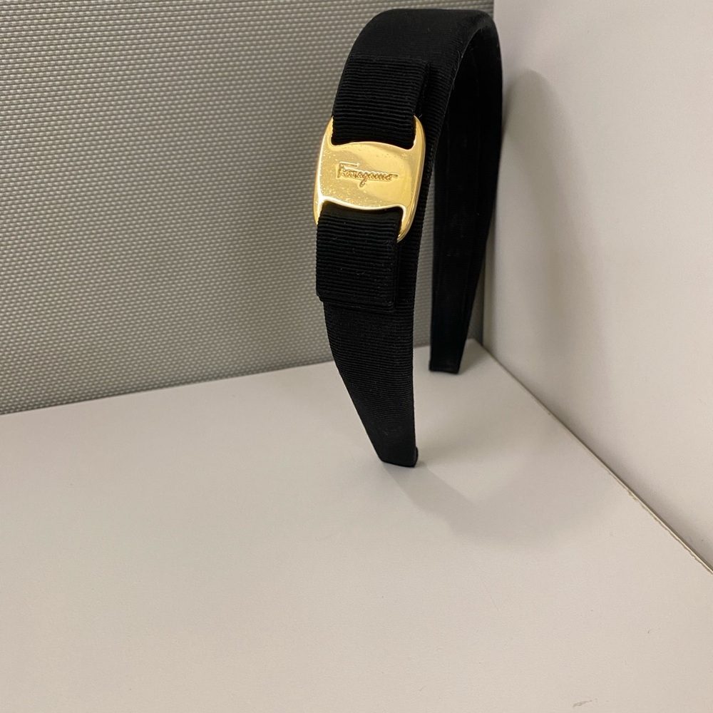 Salvatore Ferragamo Grosgrain Headband-black with Gold Detail like new